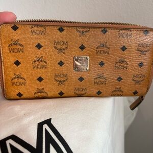 MCM Cognac Leather Logo Wallet